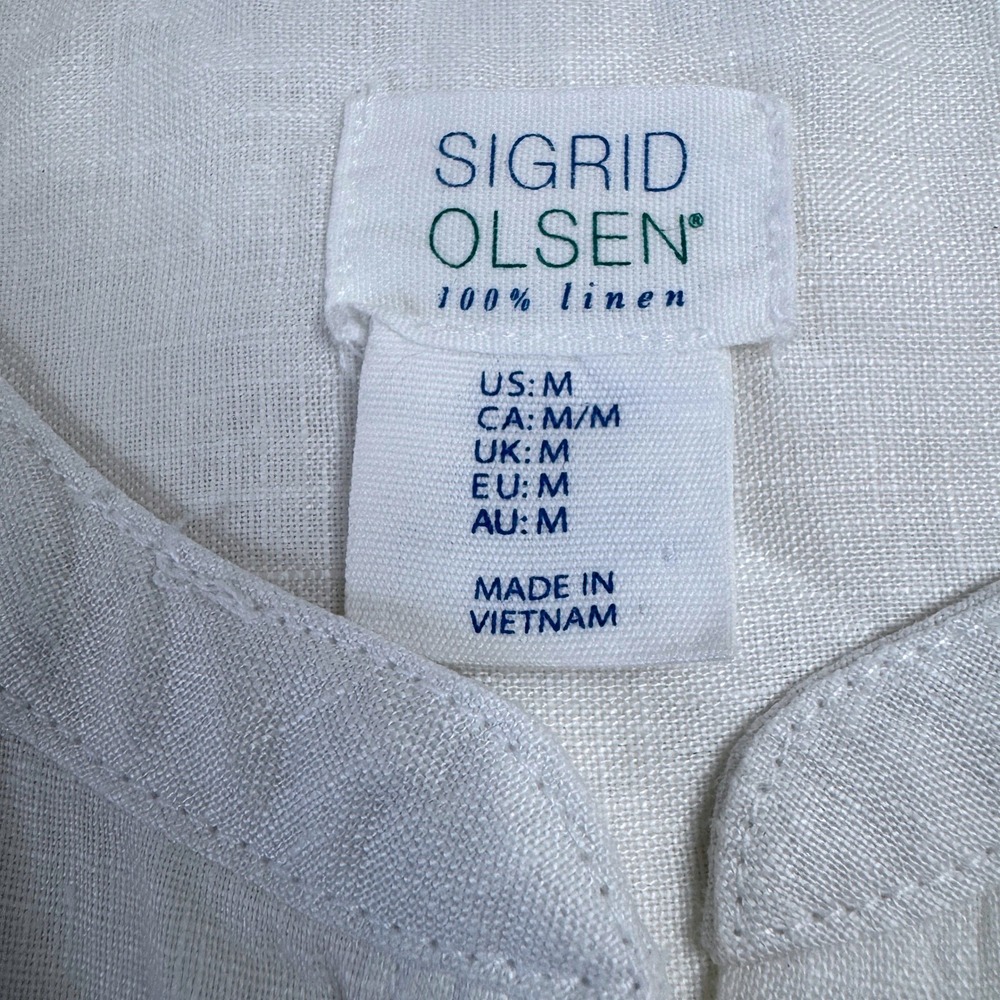 SIGRID OLSEN Linen Tunic Top MEDIUM White Beach Pockets Resortwear Lagenlook - Picture 3 of 9